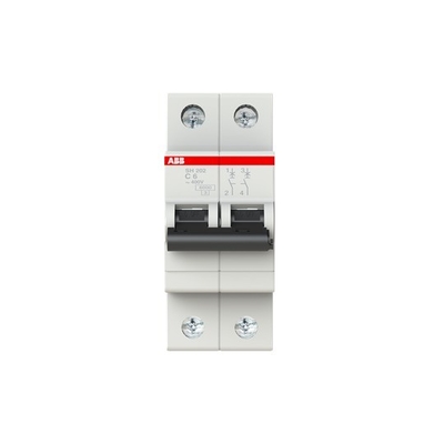 2P MCB SH202-C6 Interruptor de circuito en miniatura de voltaje nominal 220 C 6 Un número de polos