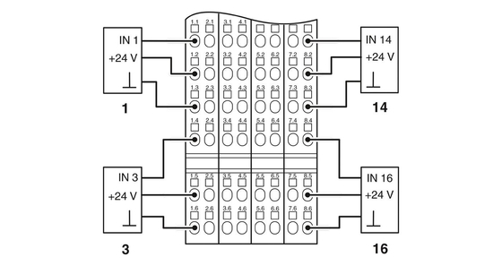 2861250 IB IL 24 DI 16-PAC Modulo de alimentación con nivel de protección IP20 por contacto con Phoenix