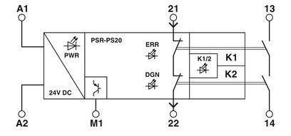 2700356 Relay de seguridad de contacto Phoenix -PSR-PS20-1NO-1NC-24DC-SC para el apagado de voltaje