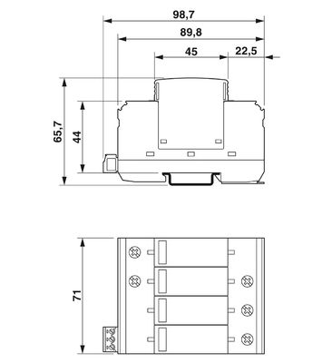 Protector contra sobretensiones de 4 polos de 240/415 V AC para VAL-MS-EE-T2-4 0-385-UD-FM Contacto con Phoenix