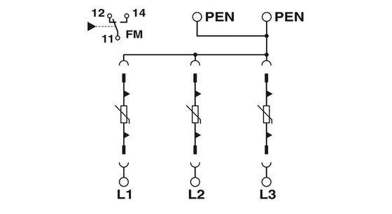 VAL-MS-T1/T2 335/12.5/3 0-FM Clase 1/2 Protector contra rayos y sobretensiones para 5V-250V CA 4 polos