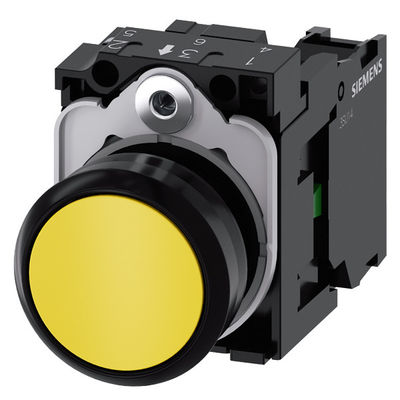 3SU1100-0AB30-1BA0 Pulsador de terminal de tornillo instantáneo plano sin iluminación de plástico amarillo