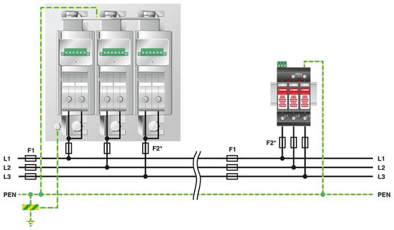380V Voltado nominal 4 Polo 2800531 PWT 100-800AC-FM Clase 1/2 Protector contra rayos y sobretensiones