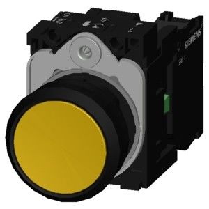 3SU1100-0AB30-1BA0 Pulsador de terminal de tornillo instantáneo plano sin iluminación de plástico amarillo