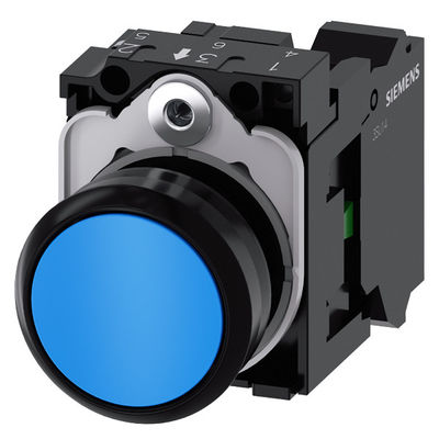 Botón plano de plástico azul 3SU1100-0AB50-3BA0 Botón de empuje de acción SIRIUS con carga de resorte momentánea