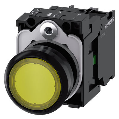 Unidad completa botón SIRIUS ACT botón plano amarillo luminoso de plástico momentáneo