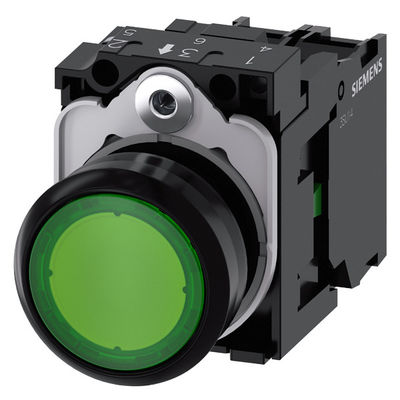 Botón plano de plástico verde iluminado 3SU1102-0AB40-1BA0 Botón de presión de unidad completa