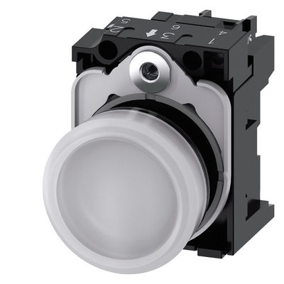 230V AC Luz piloto de plástico para SIRIUS ACT Unidad completa Lente lisa Blanco en rojo