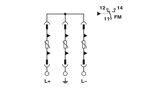 2801161 VAL-MS-T1/T2 1000DC-PV/2 V-FM Clase 1/2 Protector contra rayos y sobretensiones para 3 polos