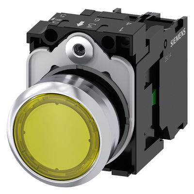 Botón plano de metal amarillo con luz brillante 3SU1152-0AB30-1BA0 Botón de acción SIRIUS momentáneo