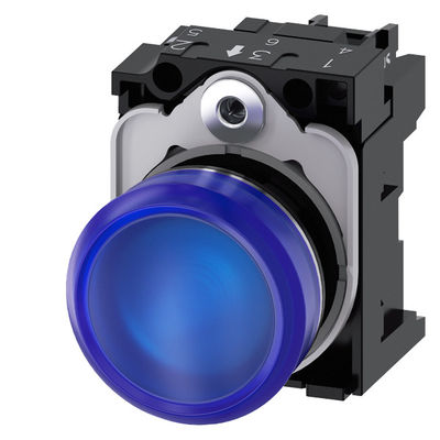 Lente lisa con reflujo SIRIUS ACT Luz piloto de unidad completa con acabado brillante de metal 24V AC/DC