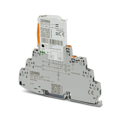 Protector contra sobretensiones de voltaje nominal de 12 V CC TTC-6P-3-HF-F-M-12DC-UT-I con 2 polos
