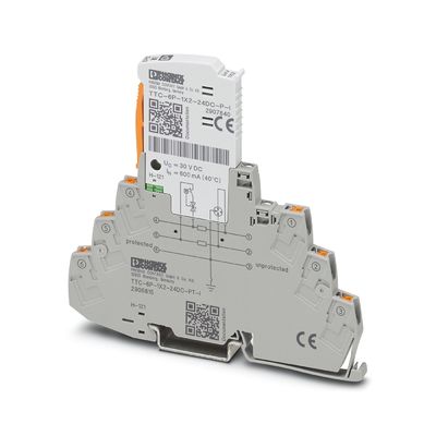 Protector contra sobretensiones de 24 V de corriente continua de dos polos TTC-6P-1X2-24DC-PT-I para aplicaciones industriales