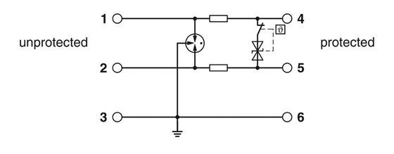 Protector contra sobretensiones de 24 V de corriente continua de dos polos TTC-6P-1X2-24DC-PT-I para aplicaciones industriales