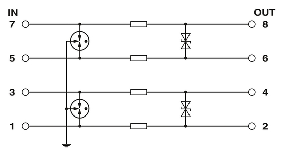 Protector contra sobretensiones de dos polos de 24 V de corriente continua por contacto con Phoenix