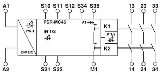 Función de protección PSR-MC45-3NO-1DO-24DC-SP Relay de acoplamiento para aplicaciones industriales
