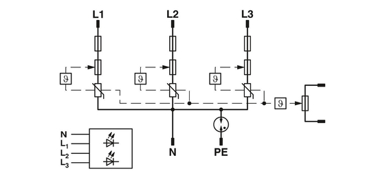 Tipo de contacto de Phoenix 1 Protector contra sobretensiones enchufe Voltado nominal 350/25V Número de polo 4