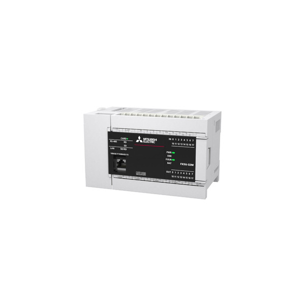 FX5U CPU DC 16 entradas 16 salidas de transistores 3xAnalog Eth RS-485 sumidero Mitsubishi PLC