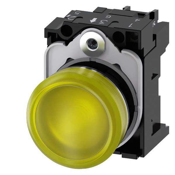 230V AC Metal Brillante Amarillo Liso Liso Flujo SIRIUS ACT Unidad Completa Luz Piloto