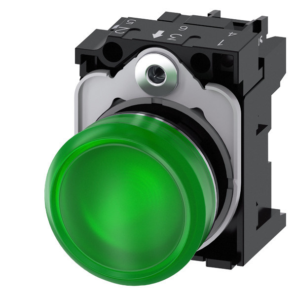 230V AC Verde SIRIUS ACT Unidad completa piloto de metal ligero brillante iluminado lente lisa