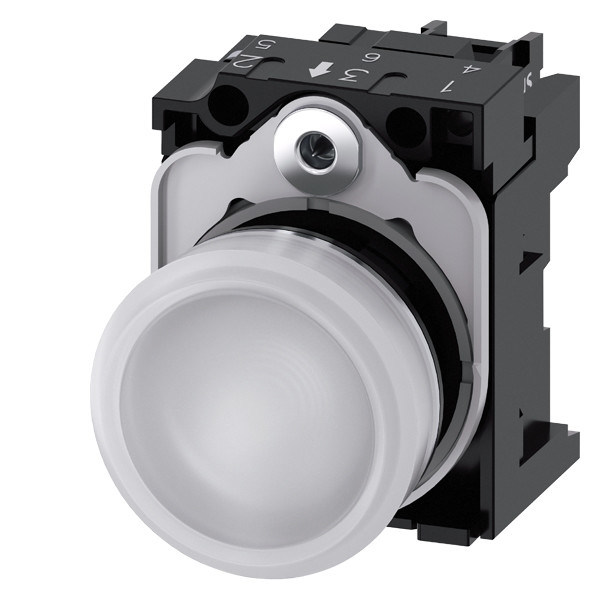 Blanco SIRIUS ACT Unidad completa de luz piloto 230V AC Metal Brillante con lente lisa
