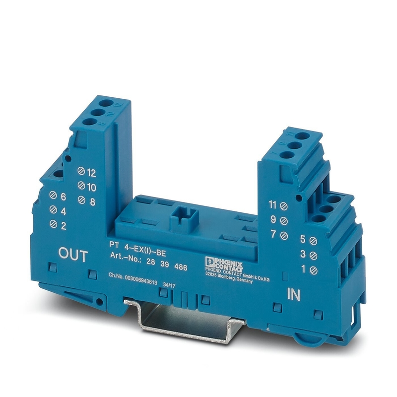1 Polo PT 4-EX I -BE Base de protección contra las corrientes de contacto Phoenix para sistemas eléctricos