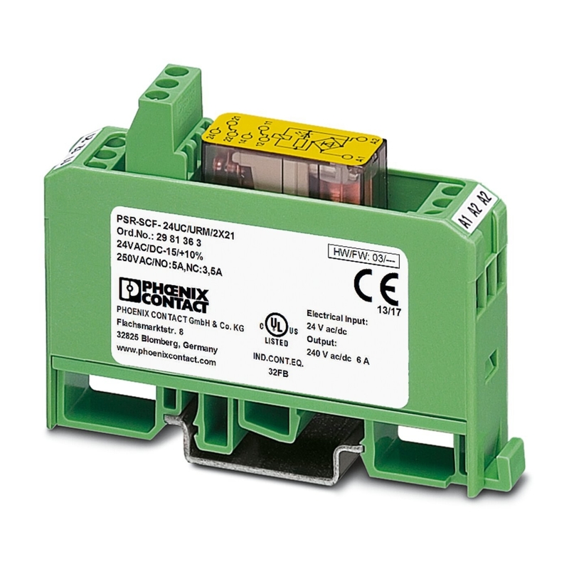 17.5*75*60.5MM Relé de acoplamiento de contacto Phoenix PSR-SCF-24UC/URM/2X21 con carga de contacto