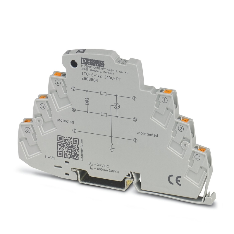 Protector contra sobretensiones de 2 polos TTC-6-1X2-24DC-PT por contacto de Phoenix para voltaje nominal de 24 V CC